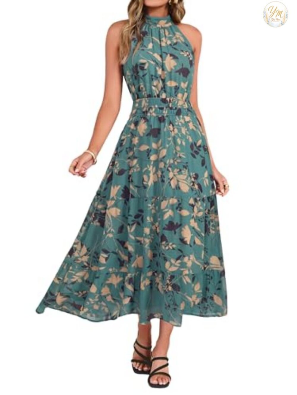 Women's Floral Halter Maxi Dress Flowy Boho Wedding Guest Vacation Long Dress